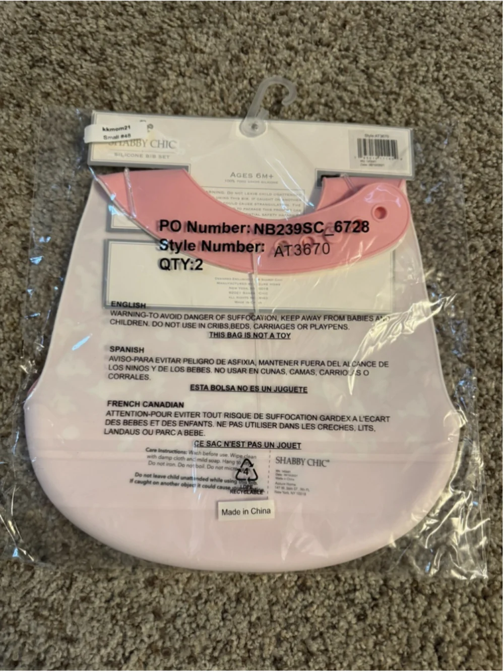 Shabby Chic Silicone Baby Bibs package of 2 NEW in package cute for baby girl